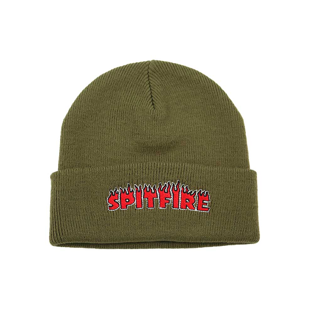 Flash Fire Beanie - Olive/Red