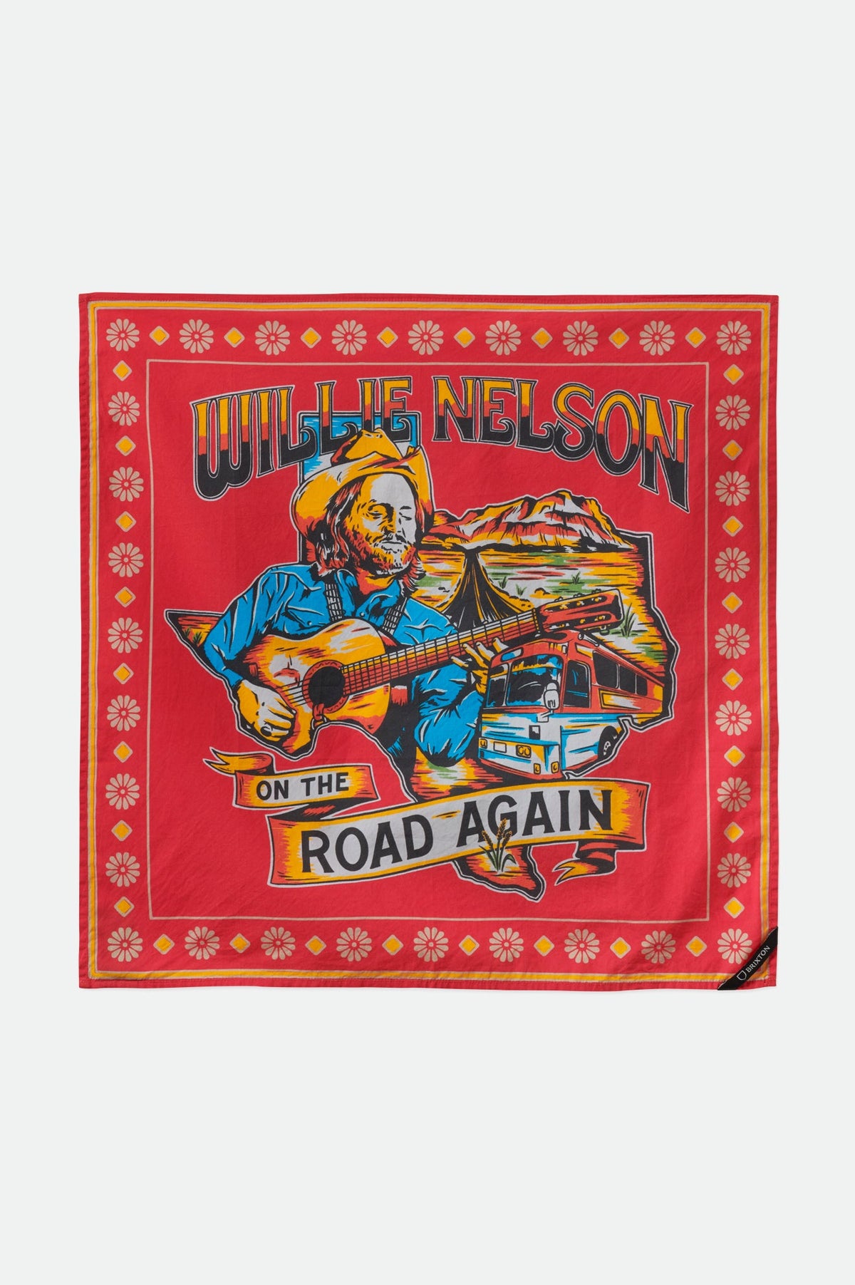 Willie Nelson Road Again Bandana - Aurora Red/White